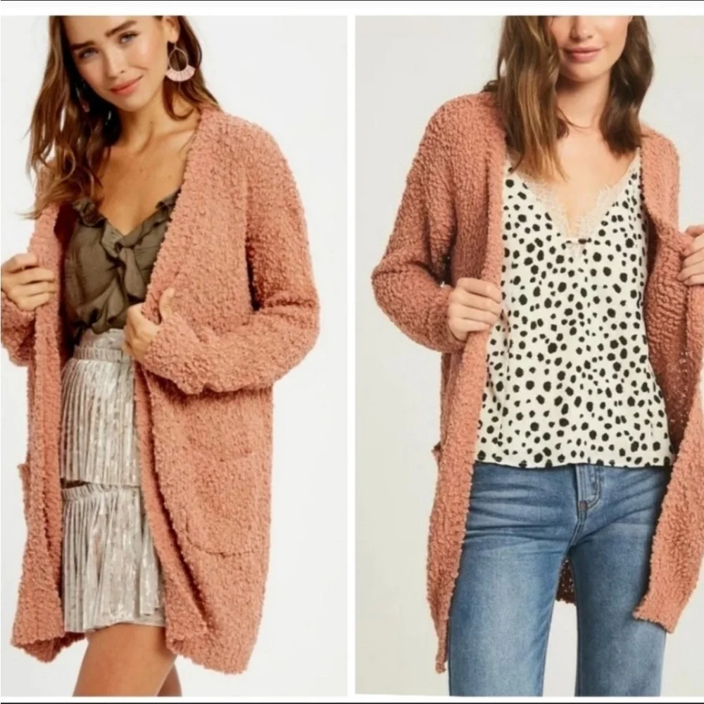 Listicle Pumpkin Spice Cozy Popcorn Knit Cardigan‎